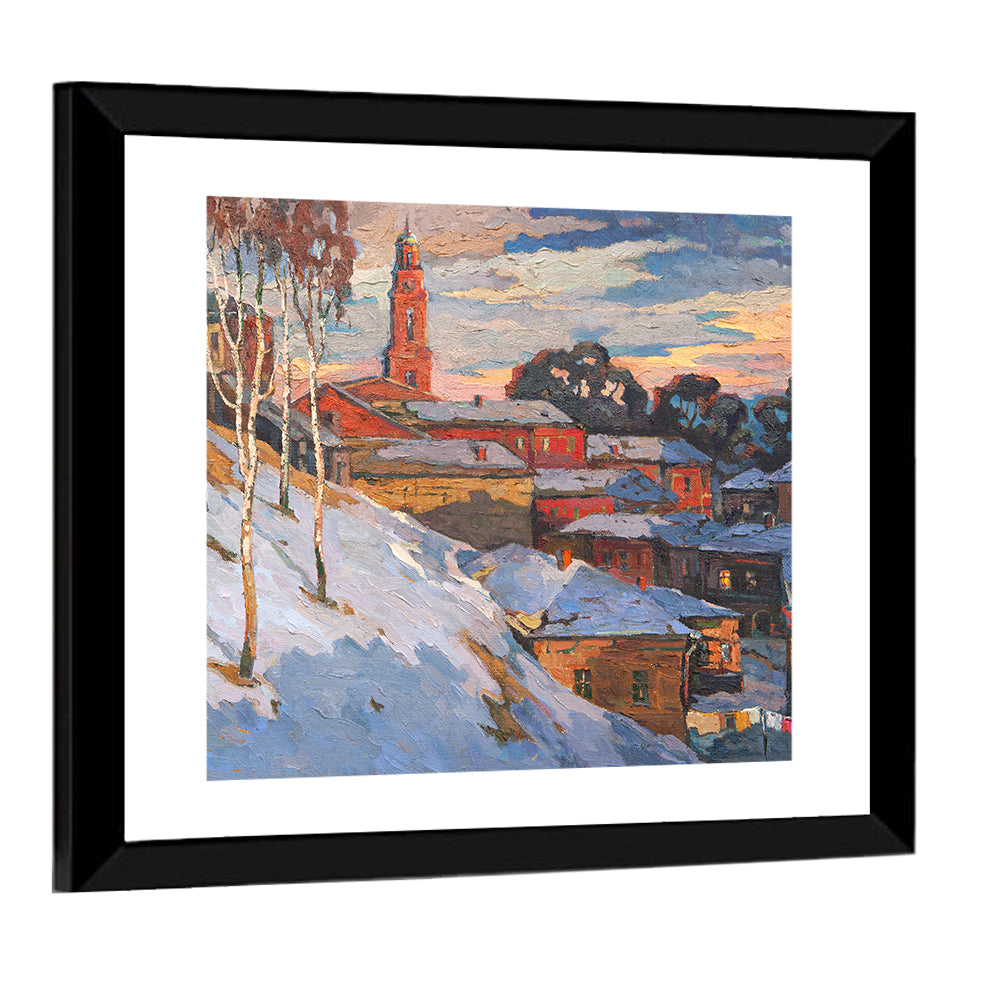 Winter Cityscape at Sunset Wall Art