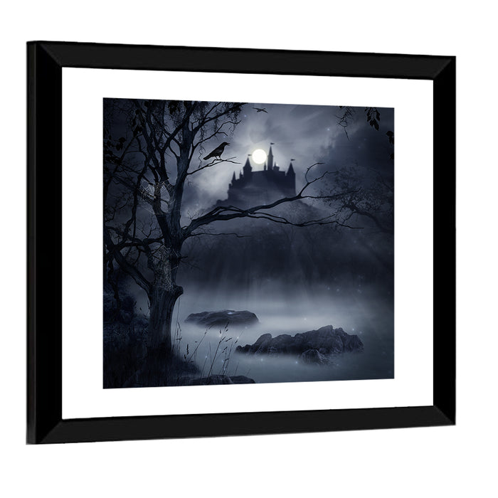 Moonlit Castle Over a Swamp Wall Art as a framed print
