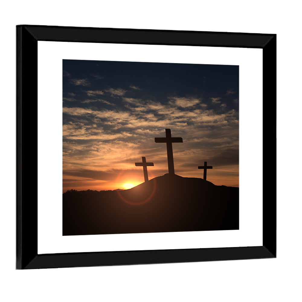 Three Crosses at Golden Sunset Wall Art