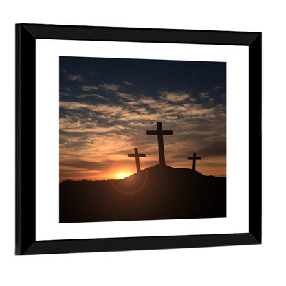 Three Crosses at Golden Sunset Wall Art