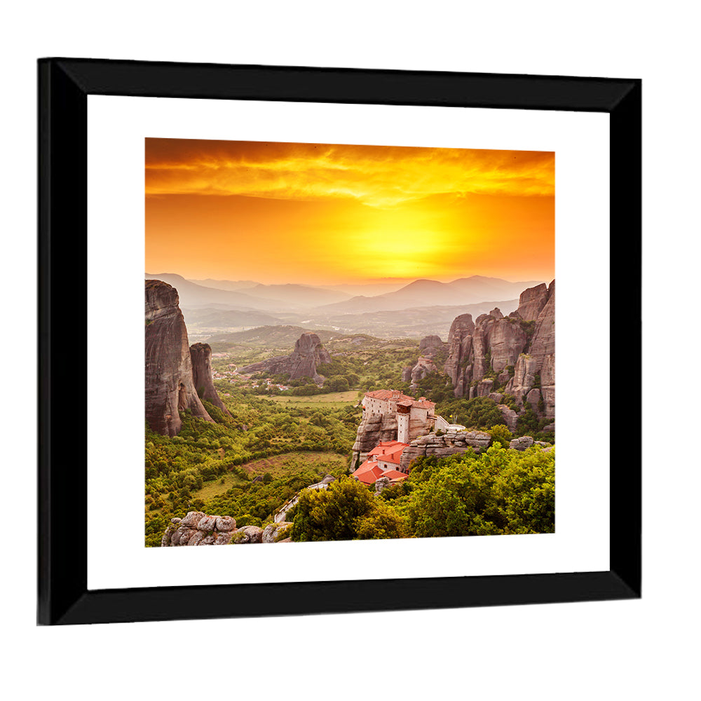 Meteora Roussanou Monastery Sunset Greece Wall Art