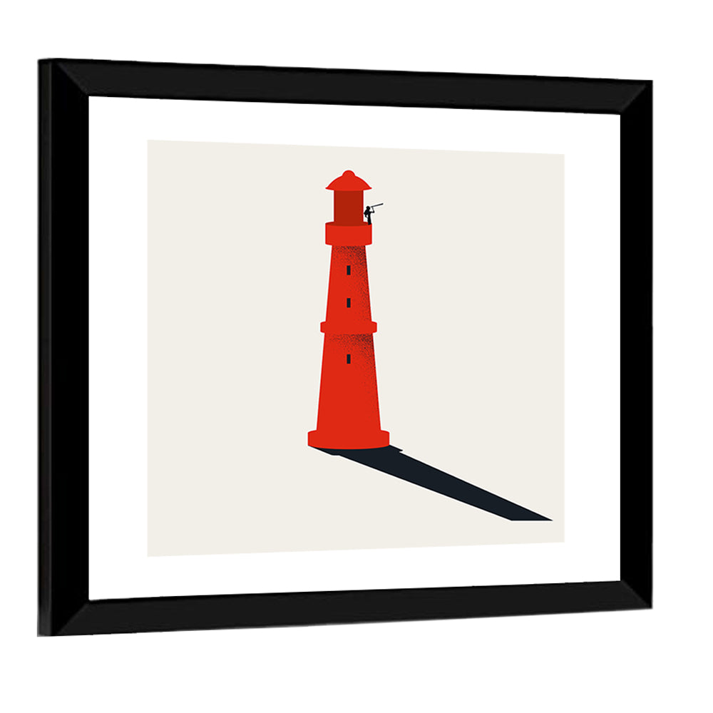 Red Lighthouse with Telescope Silhouette Wall Art