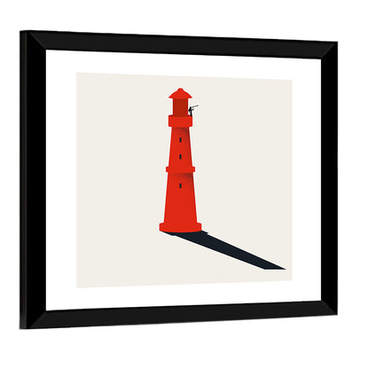 Red Lighthouse with Telescope Silhouette Wall Art