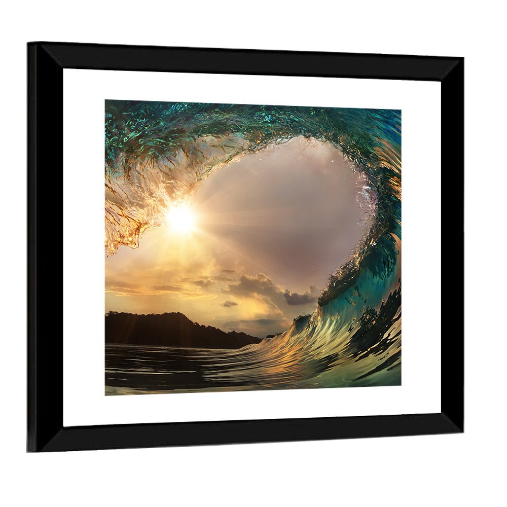 Surfing Barrel at Sunset Wall Art