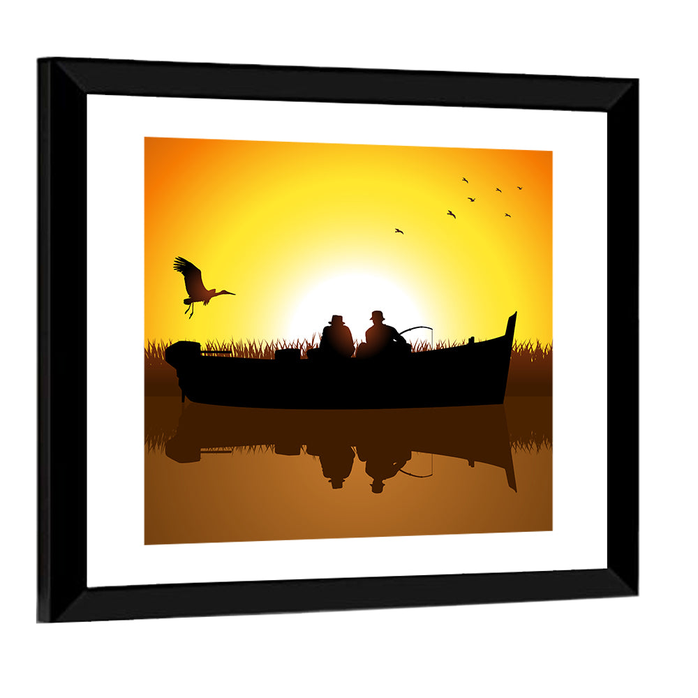 Sunset Fishing Silhouette Wall Art