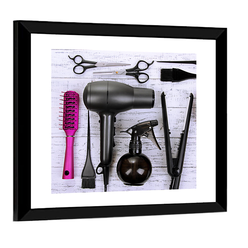 Hair Styling Tools Flat Lay Wall Art