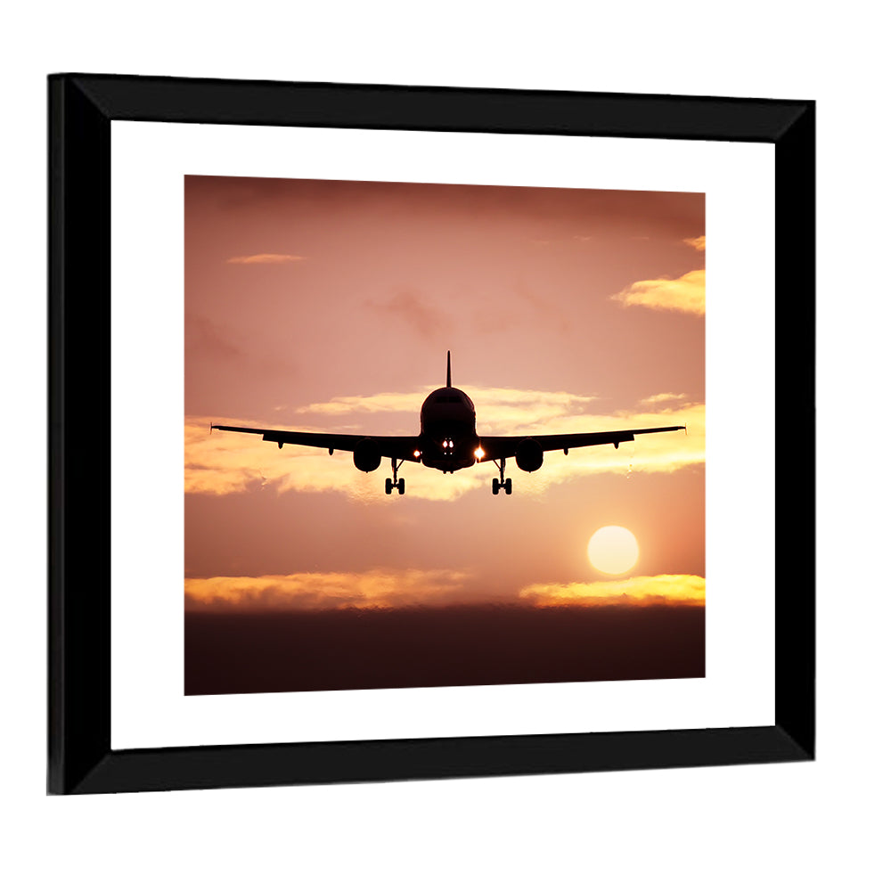 Airplane with Landing Gear at Sunset Wall Art