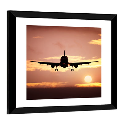 Airplane with Landing Gear at Sunset Wall Art