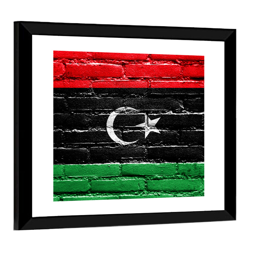Libyan Flag on Distressed Brick Wall Art