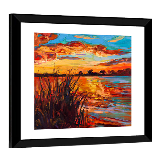 Golden Sunset Over Lake Wall Art