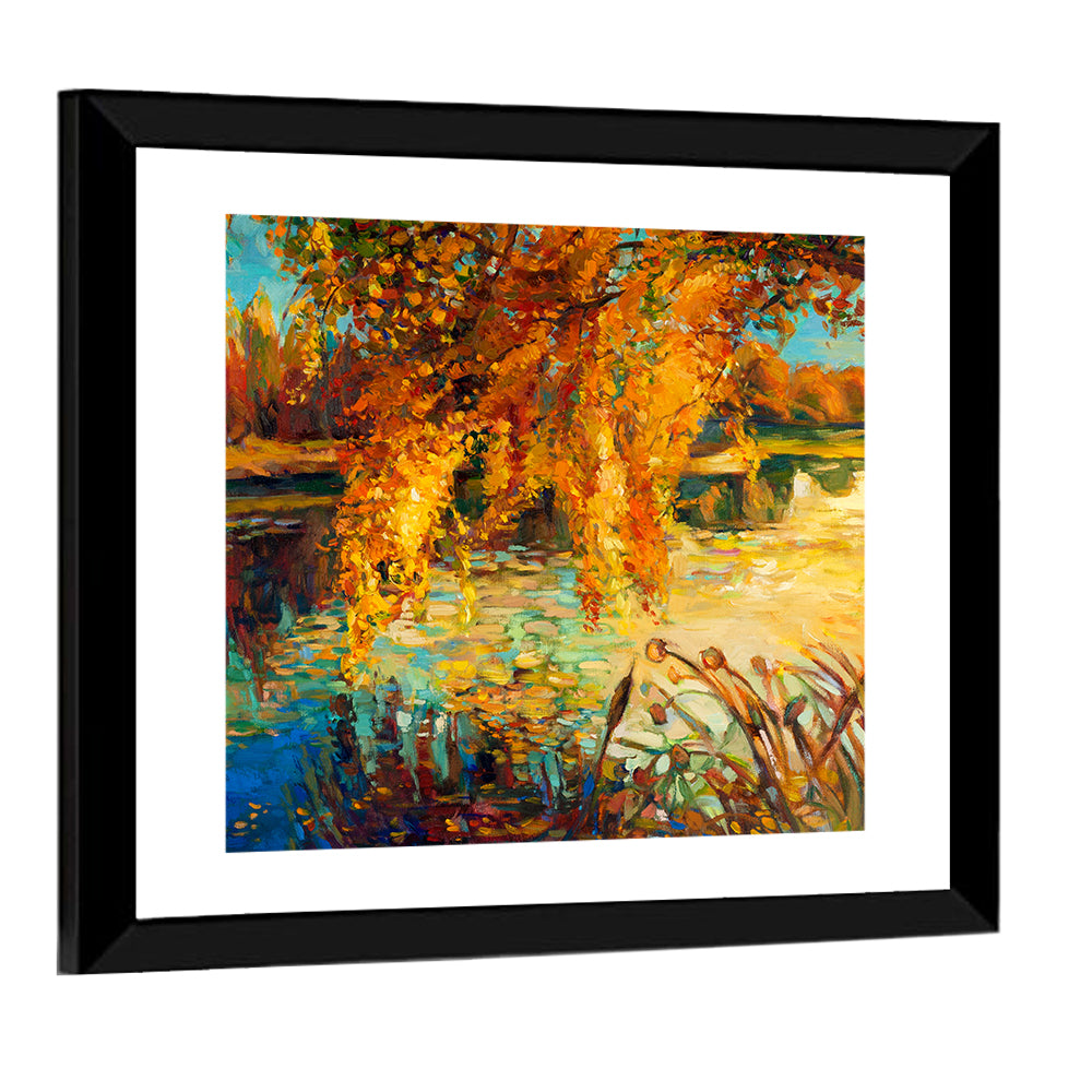 Autumn Lake with Weeping Willow Wall Art
