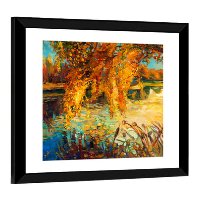 Autumn Lake with Weeping Willow Wall Art