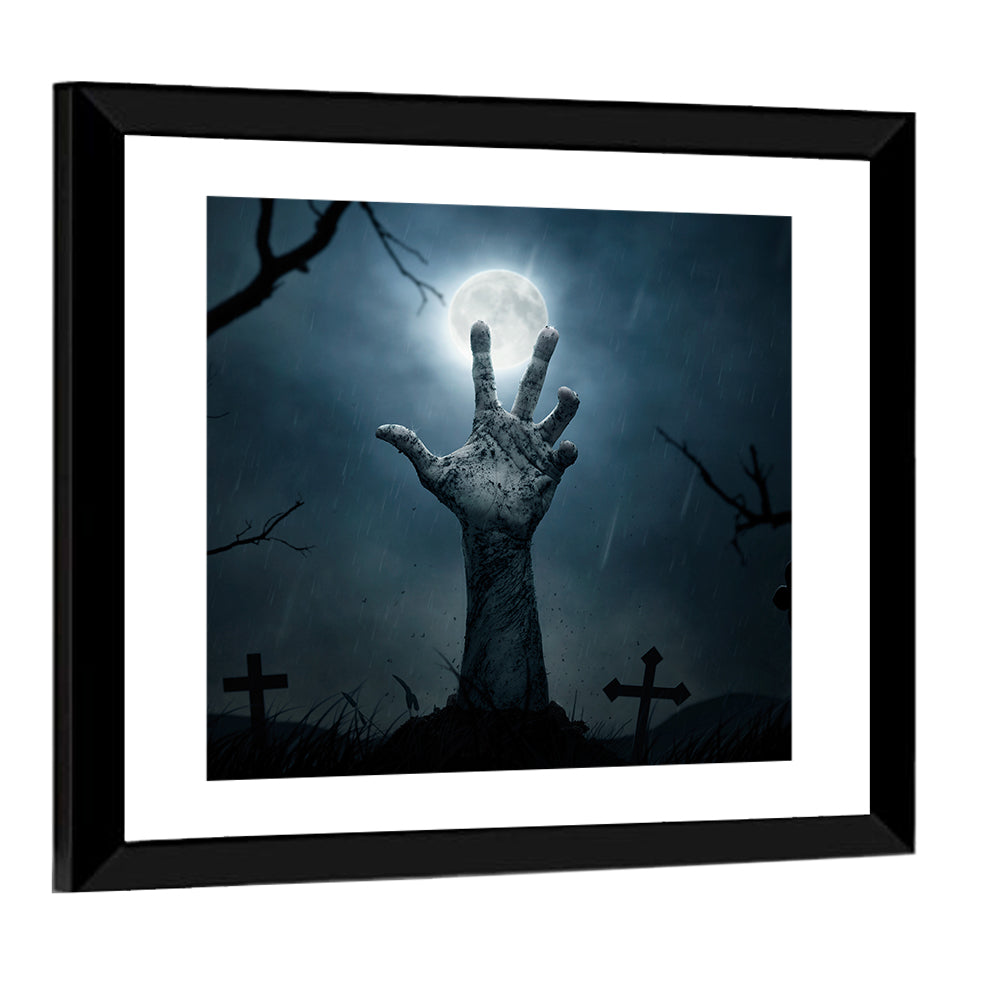 Rising Zombie Hand Under Moonlight Wall Art