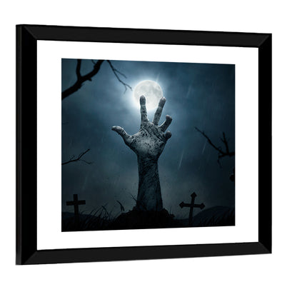 Rising Zombie Hand Under Moonlight Wall Art
