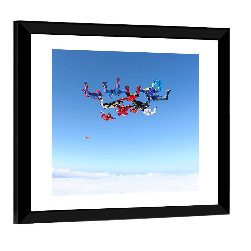 Skydiving Formation Over Clouds Wall Art