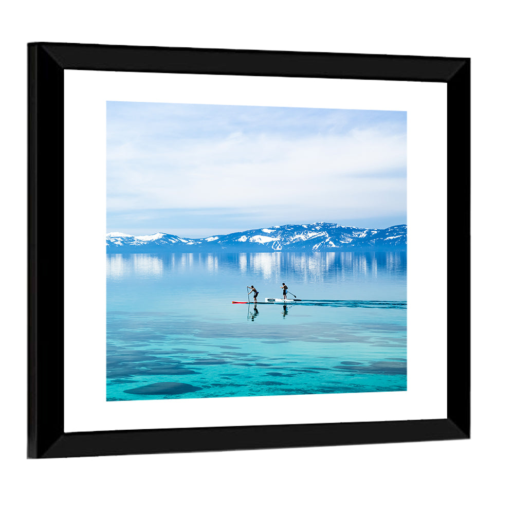 Two Paddleboarders on Mountain Lake Wall Art