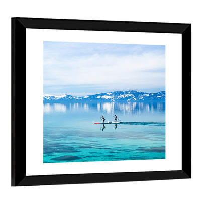 Two Paddleboarders on Mountain Lake Wall Art