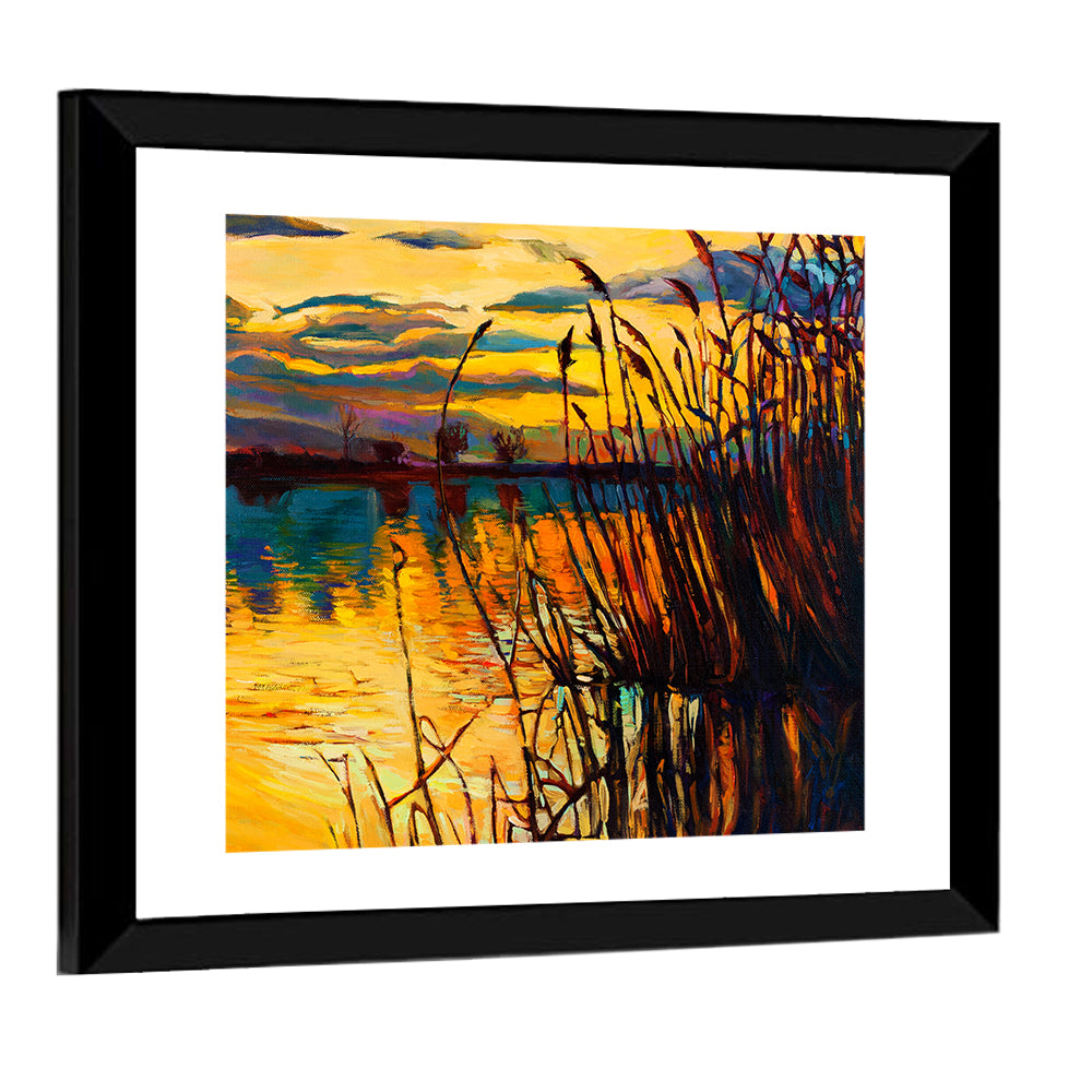Sunset Lake with Reeds Wall Art