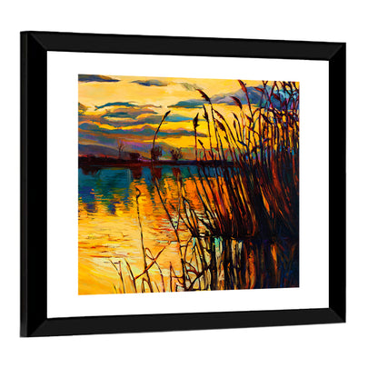Sunset Lake with Reeds Wall Art