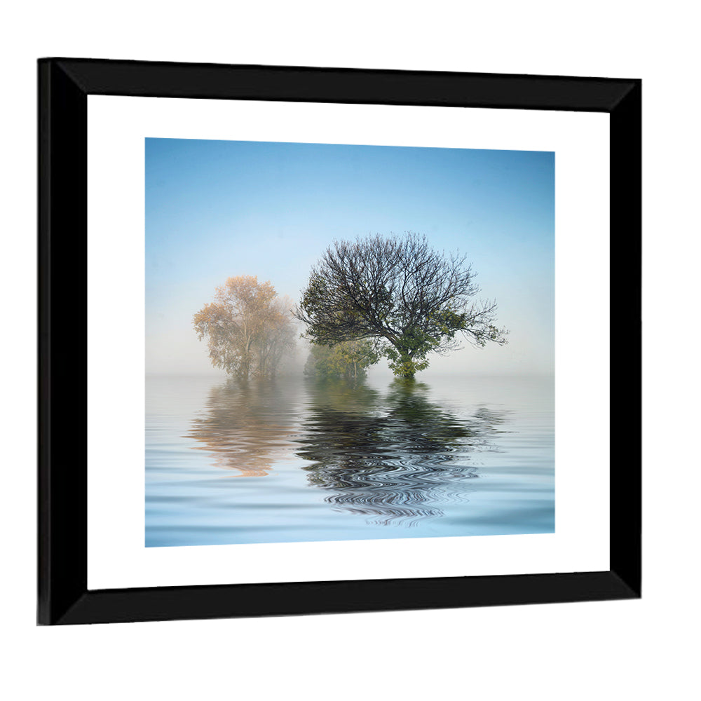 Misty Lake Reflection Wall Art