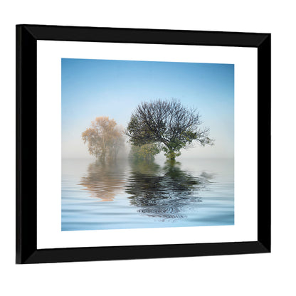 Misty Lake Reflection Wall Art