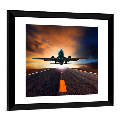 Passenger Jet Landing at Sunset Wall Art