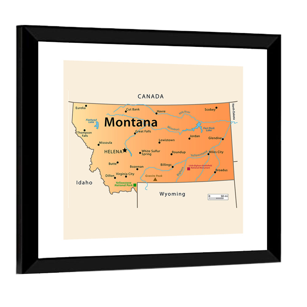 Montana State Map Wall Art