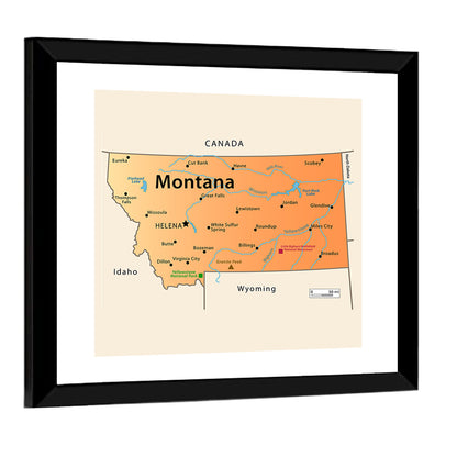 Montana State Map Wall Art