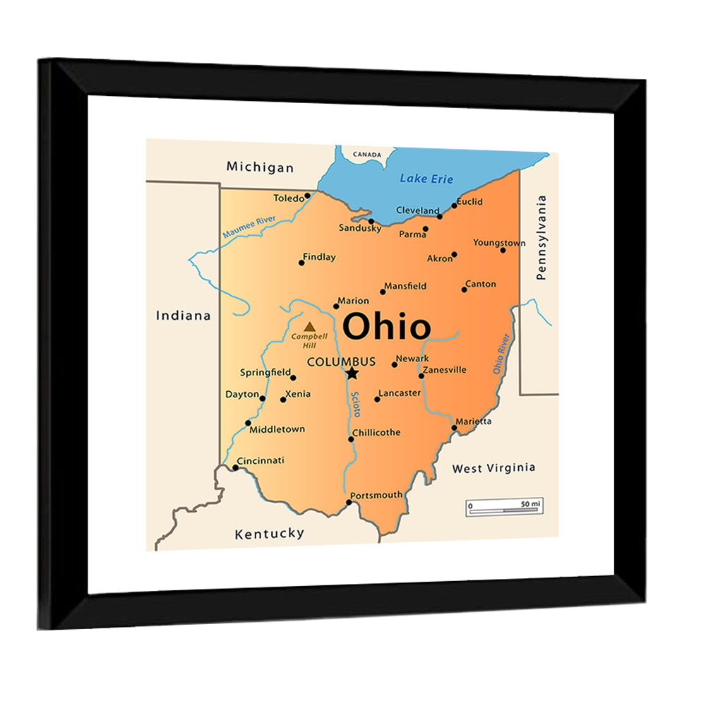 Ohio State Map Wall Art