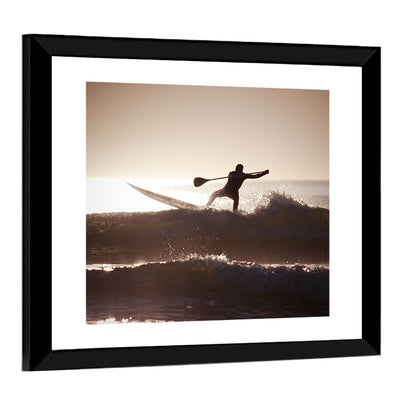 Backlit Paddleboard Silhouette at Sunrise Wall Art