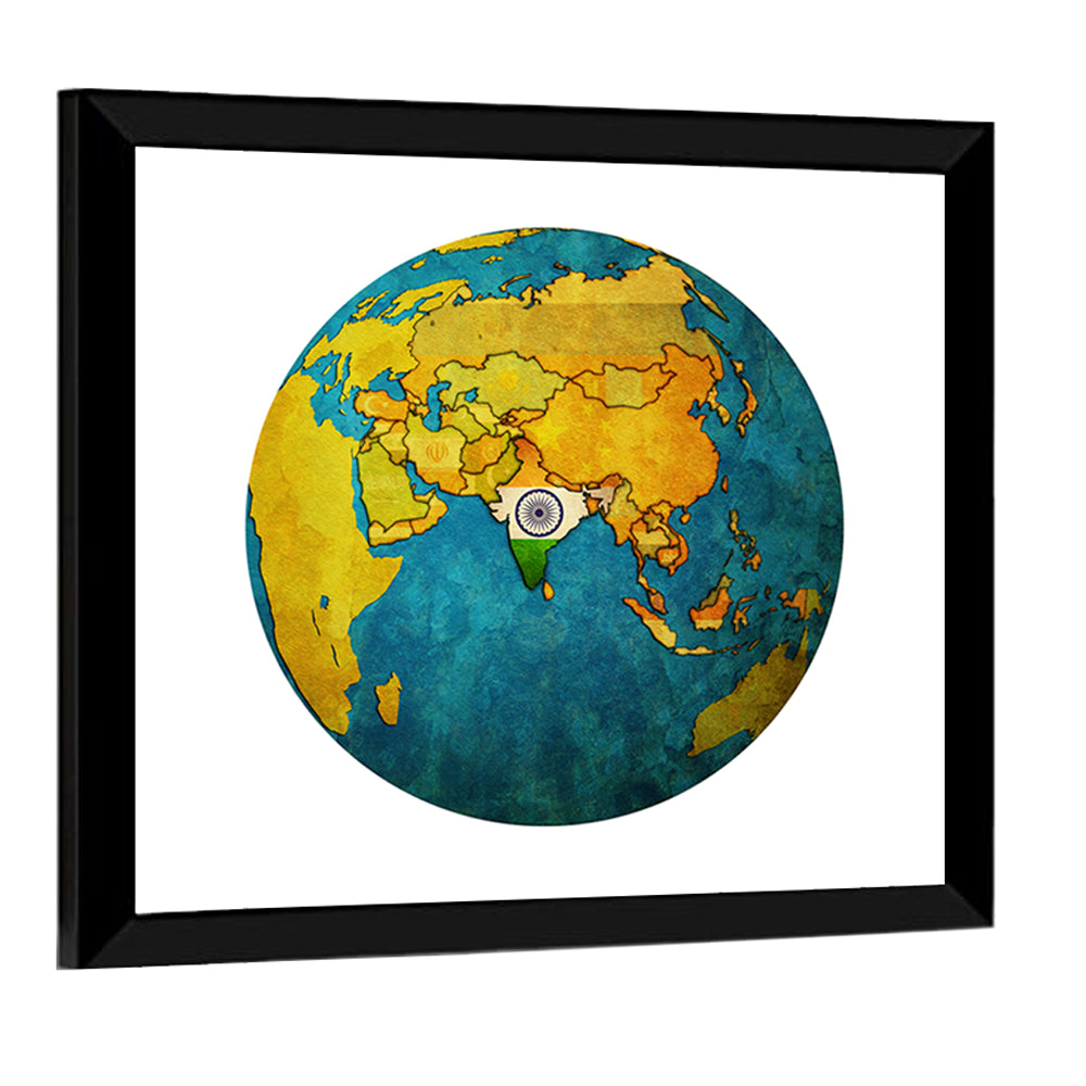India On Globe Map Wall Art