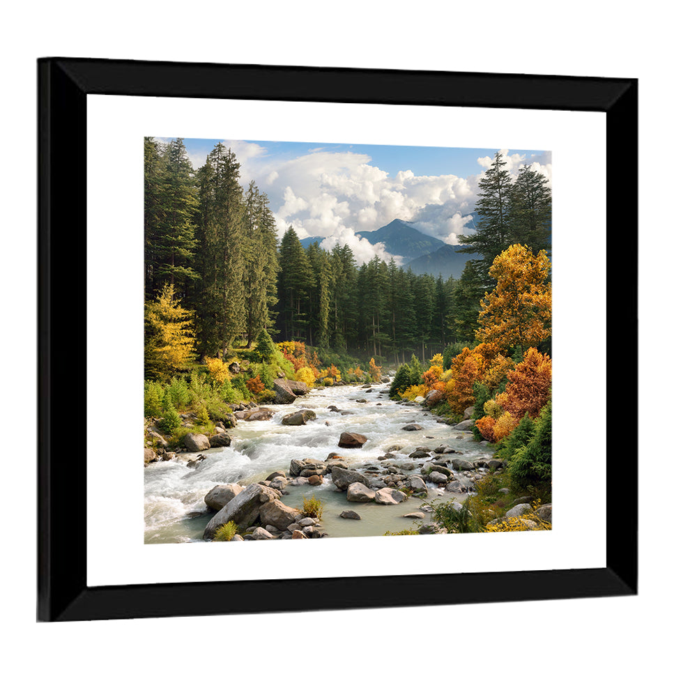 Autumn Mountain Stream with Rapids Wall Art