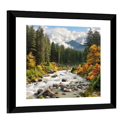 Autumn Mountain Stream with Rapids Wall Art