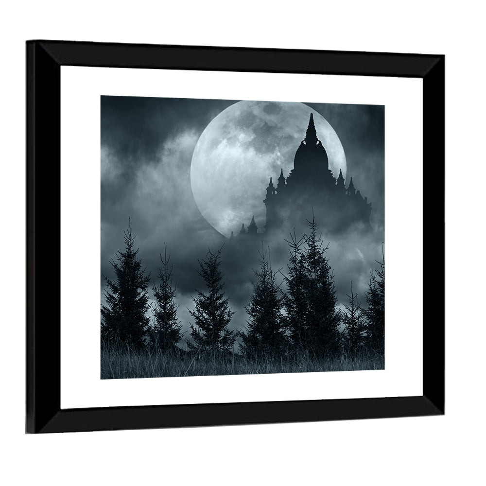 Moonlit Magic Castle Silhouette Wall Art