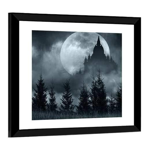 Moonlit Magic Castle Silhouette Wall Art