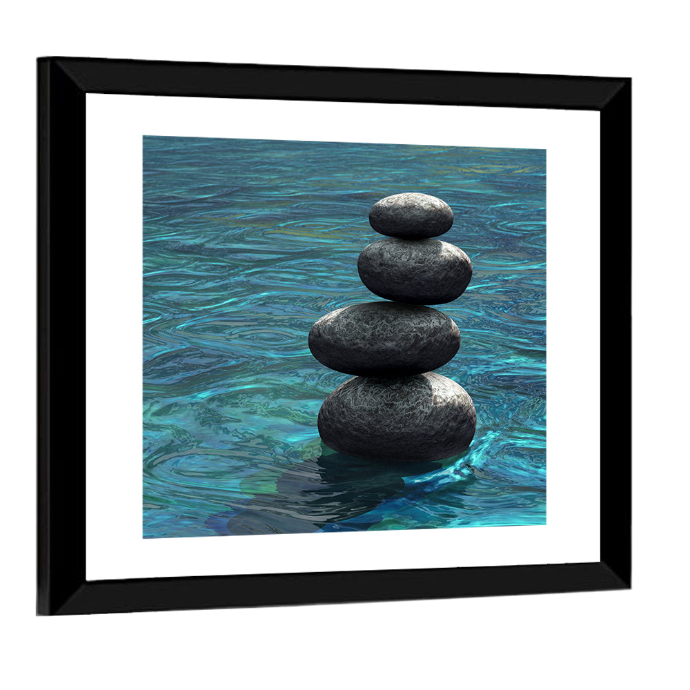 Zen Stone Stack Over Rippling Water Wall Art