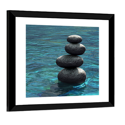 Zen Stone Stack Over Rippling Water Wall Art