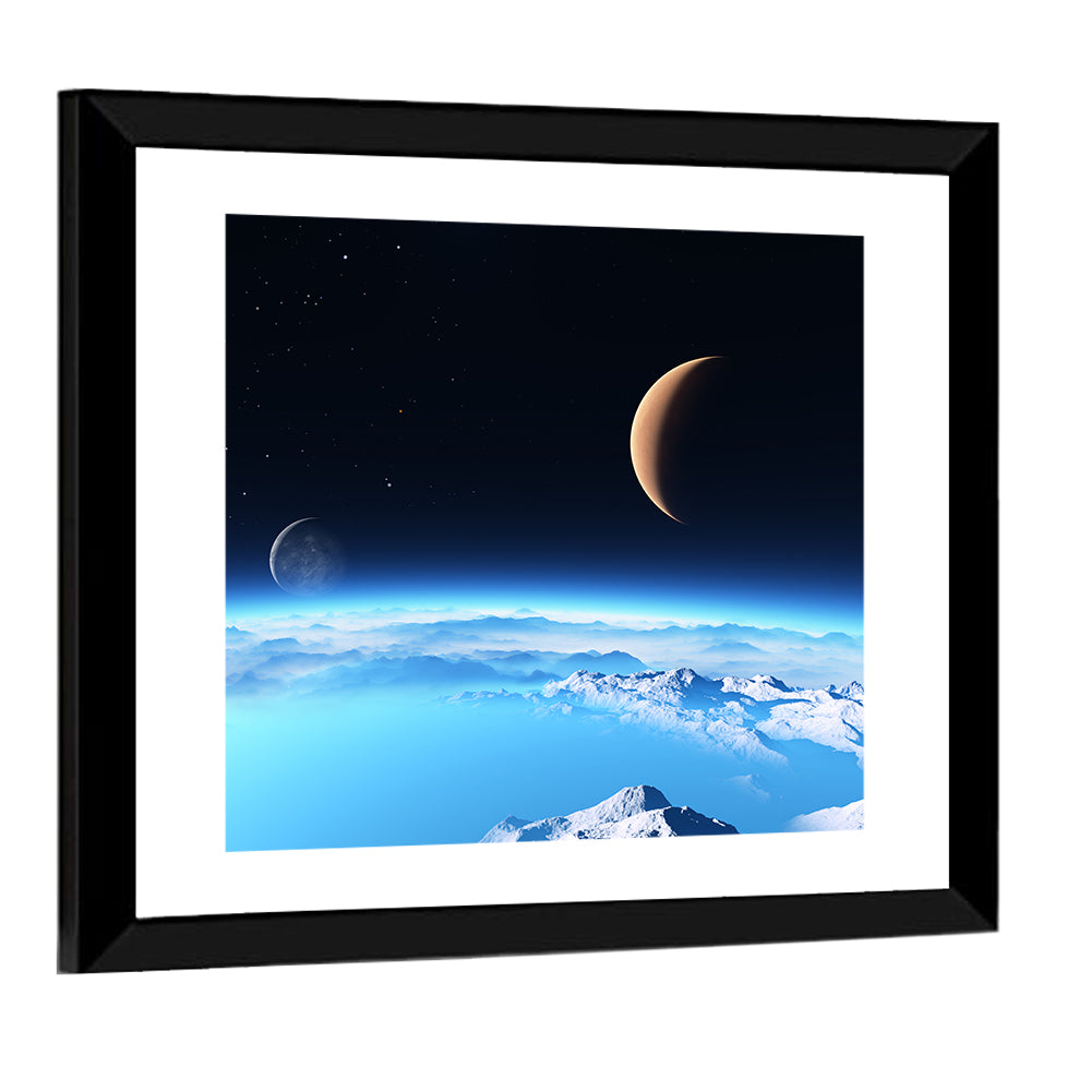 Ice Planet With Moon Wall Art