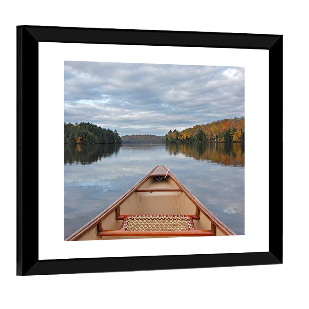 Overcast Canoe Bow on Autumn Lake Wall Art