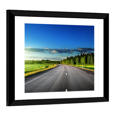 Curved Asphalt Road Through Forest Wall Art