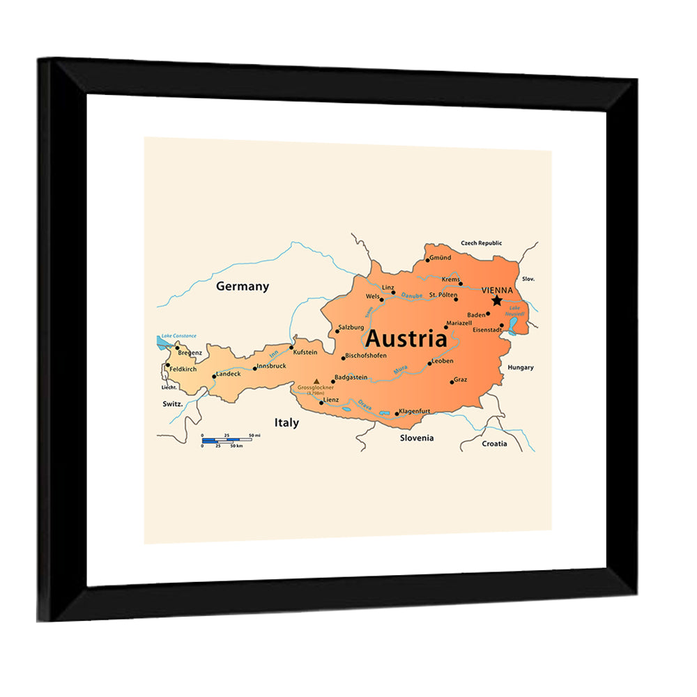 Austria Topographic Map Wall Art