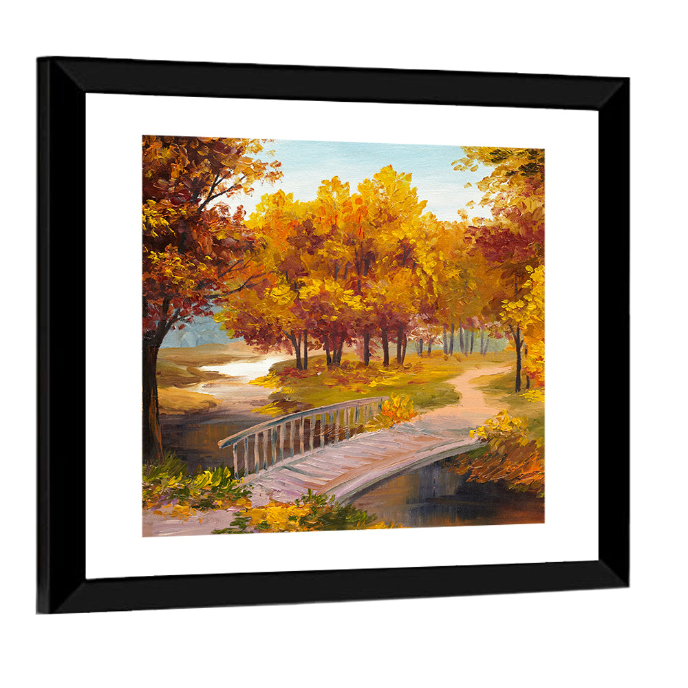 Autumn Footbridge in Golden Forest Wall Art