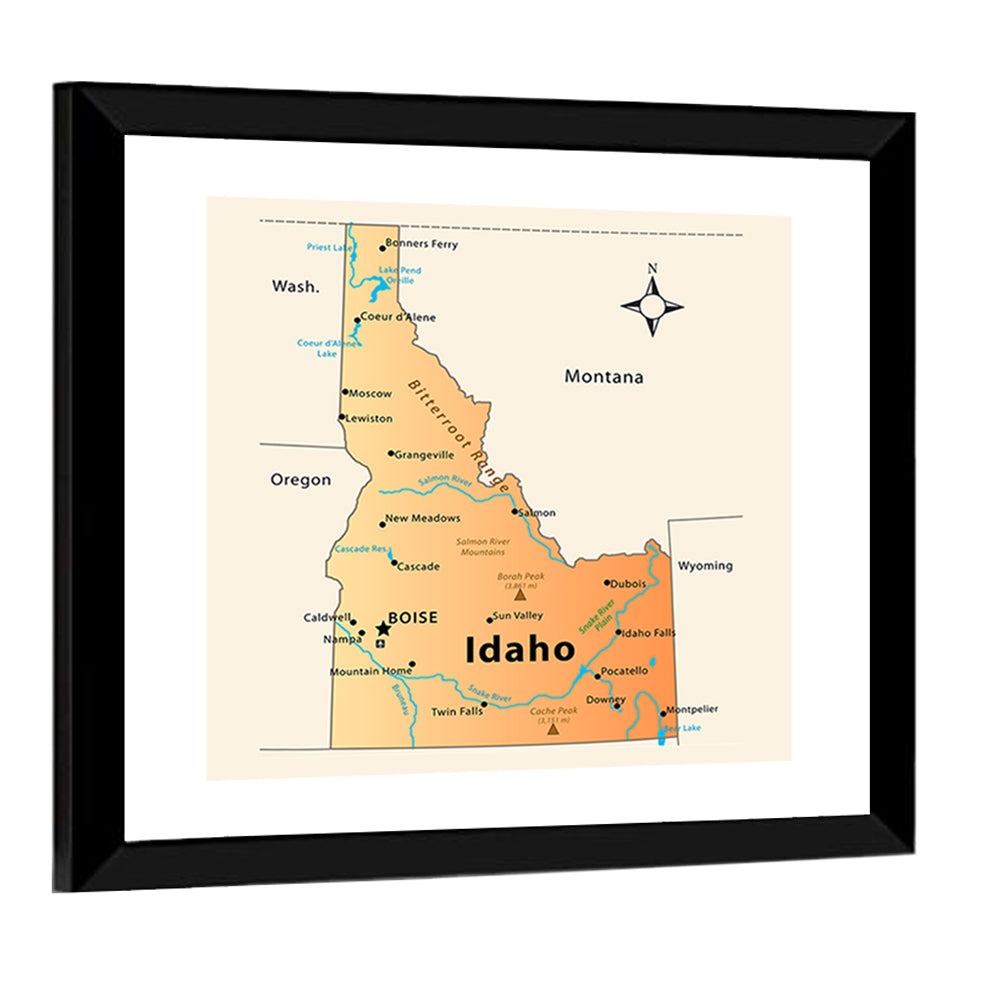 Idaho Cartographic Map Wall Art