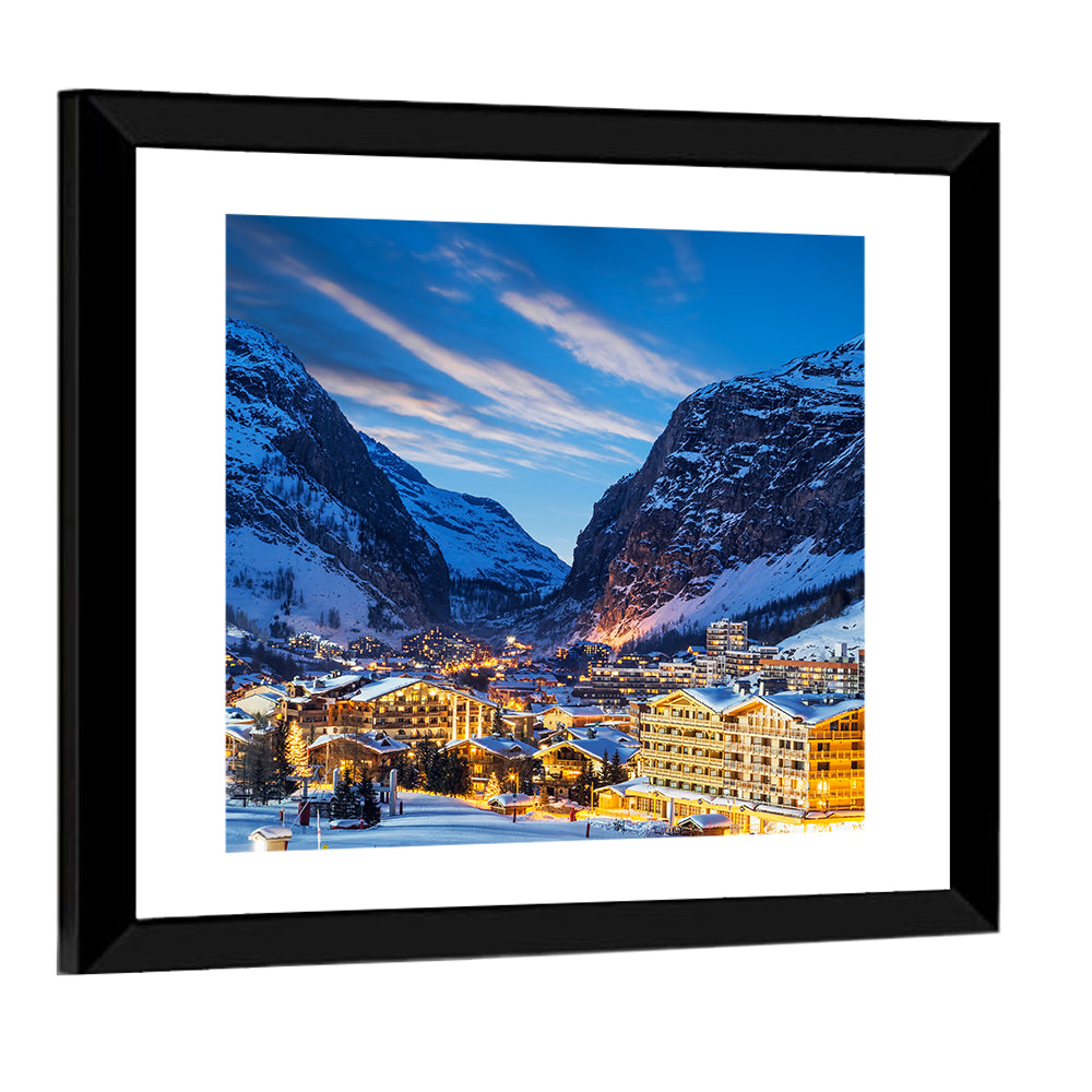 Twilight Ski Village in the French Alps Wall Art
