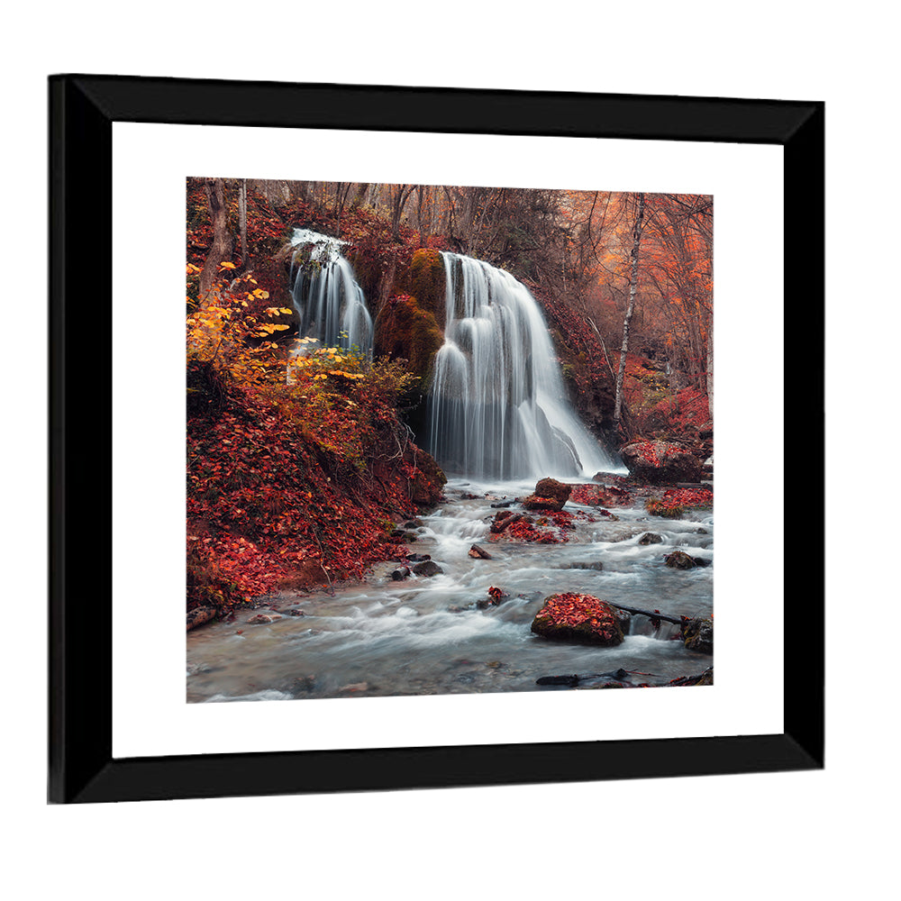 Dual Tier Autumn Forest Waterfall, Crimea Wall Art