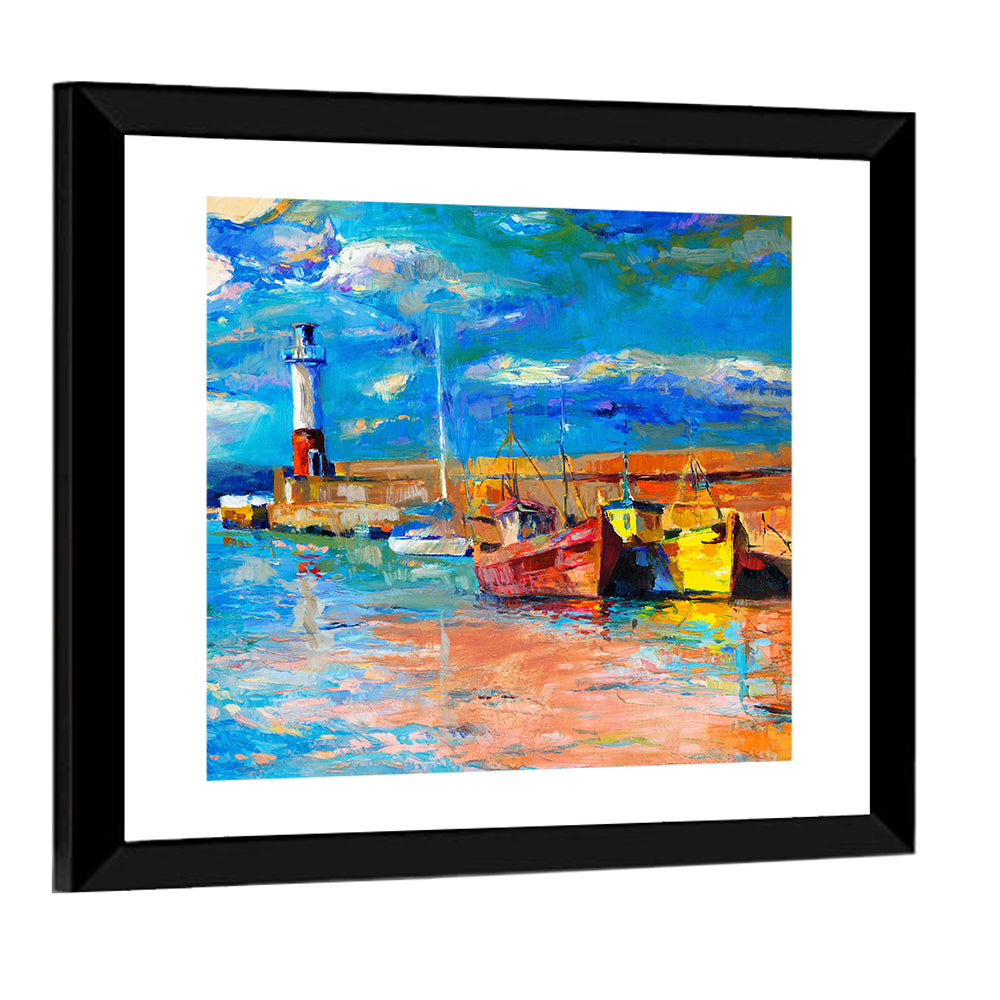 Lighthouse Harbor Sunset Wall Art