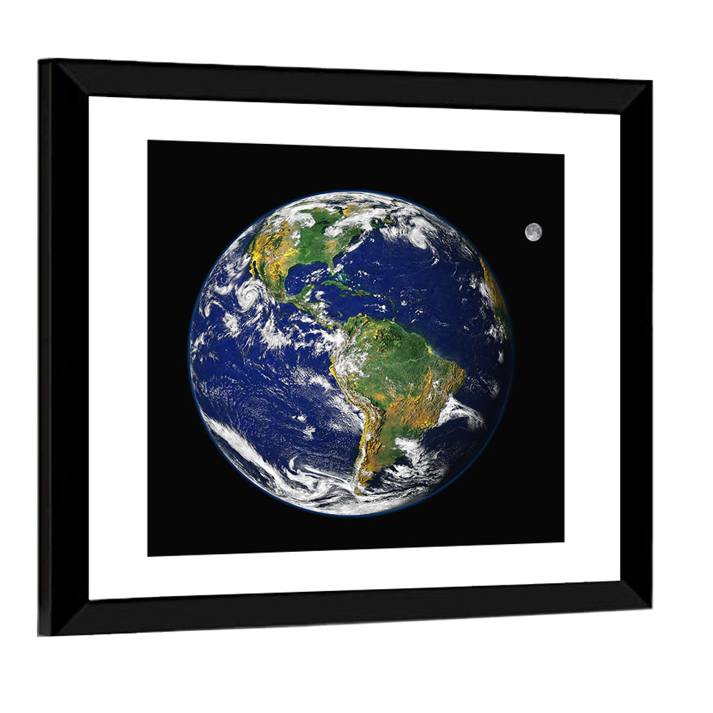 America from Space with Moon Wall Art