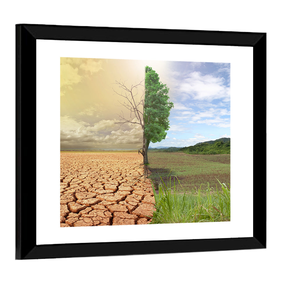 Split Landscape with Half-alive Tree Wall Art