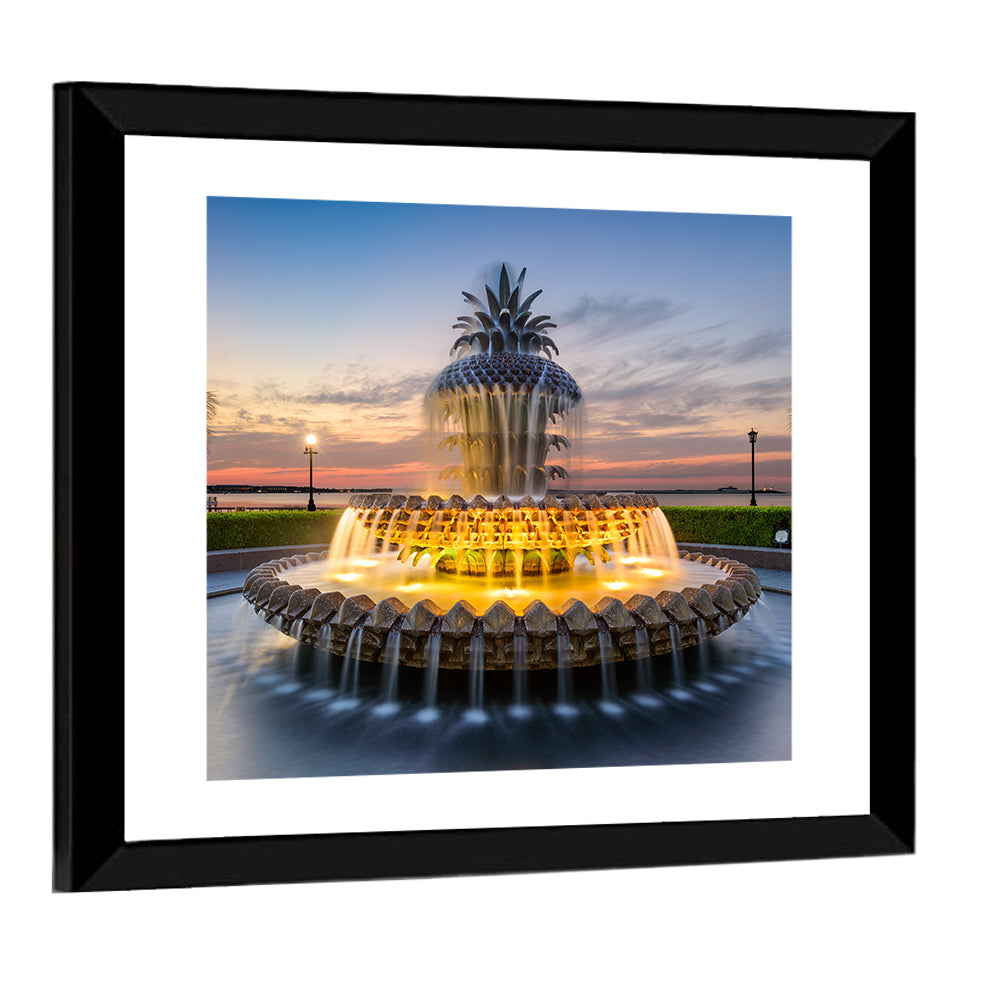 Charleston Pineapple Fountain at Dusk Wall Art