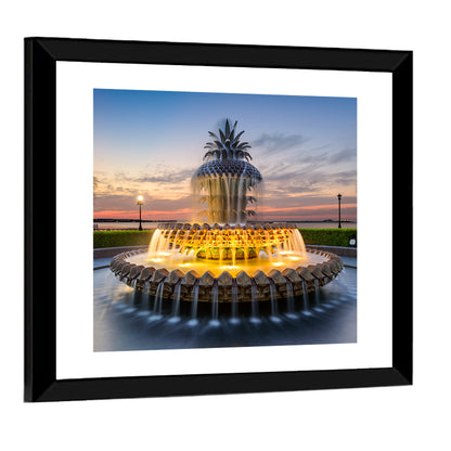 Charleston Pineapple Fountain at Dusk Wall Art